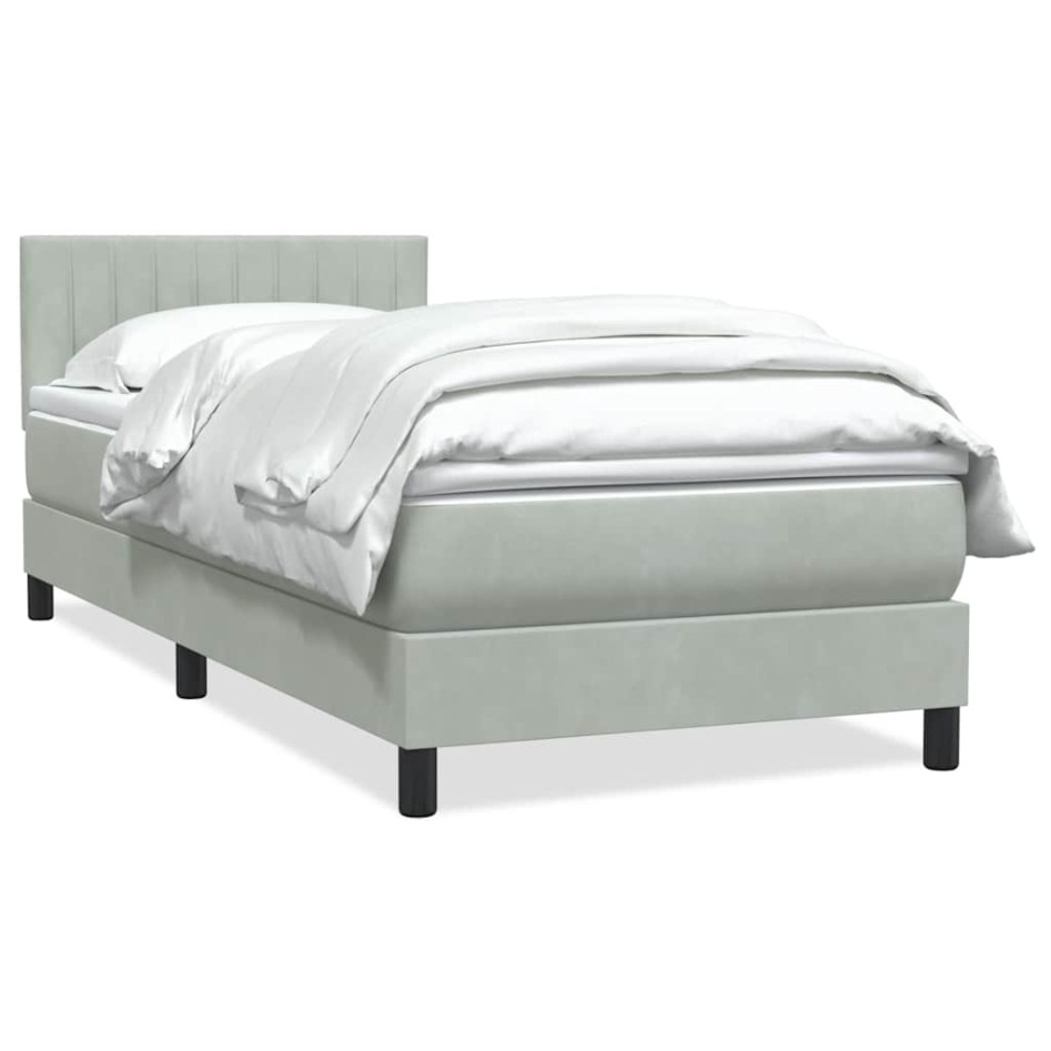 Cama box spring con colchón terciopelo gris claro 90x220