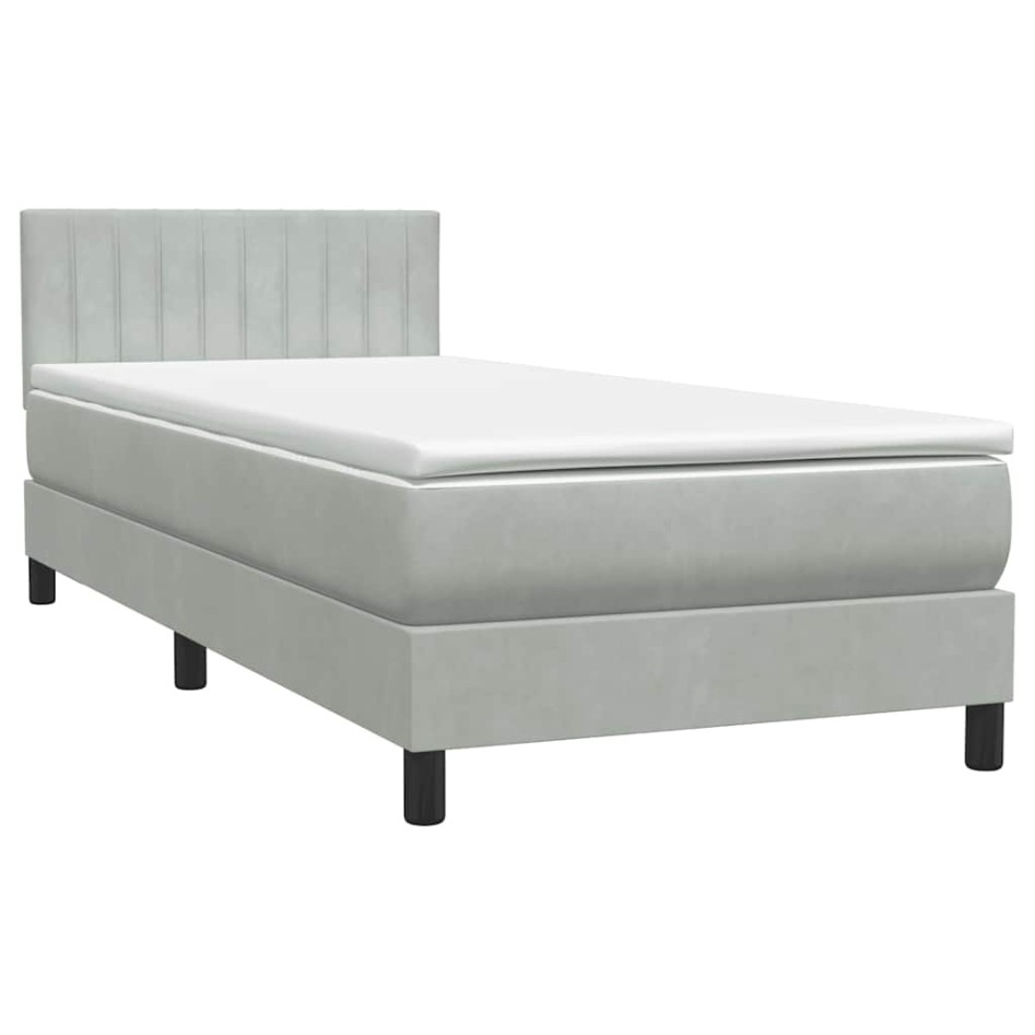 Cama box spring con colchón terciopelo gris claro 90x220