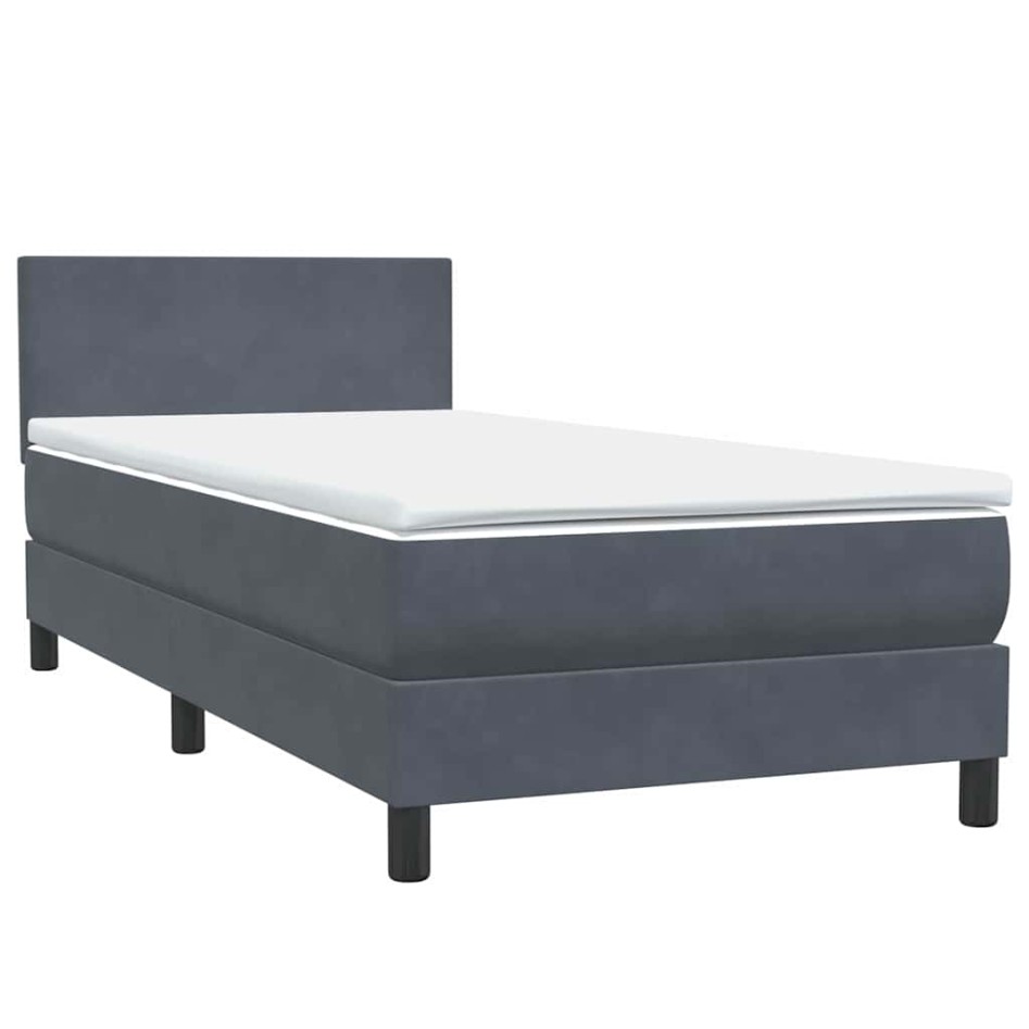 Cama box spring con colchón terciopelo gris oscuro 80x210