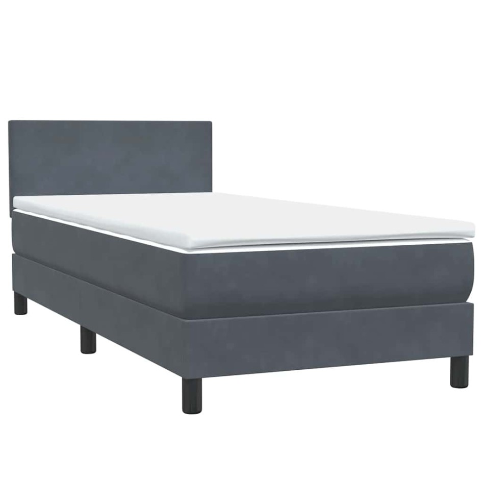 Cama box spring con colchón terciopelo gris oscuro 80x220
