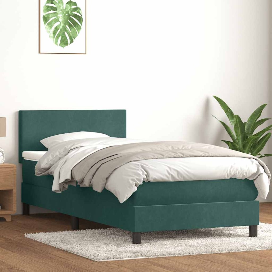 Cama box spring con colchón terciopelo verde oscuro 80x220