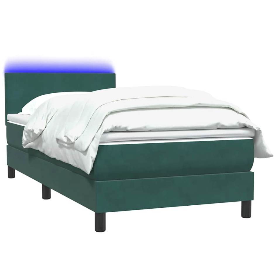Cama box spring con colchón terciopelo verde oscuro 80x220