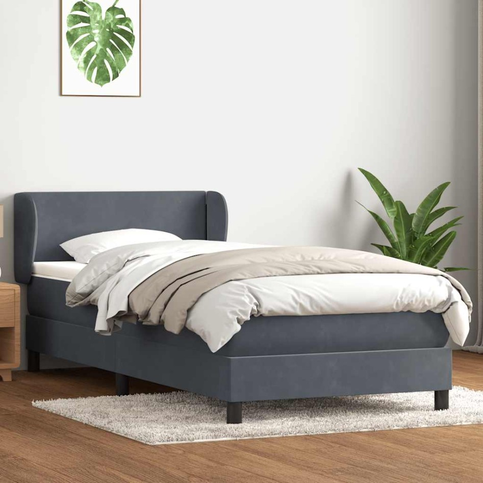 Cama box spring con colchón terciopelo gris oscuro 90x220