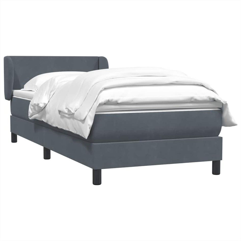 Cama box spring con colchón terciopelo gris oscuro 90x220