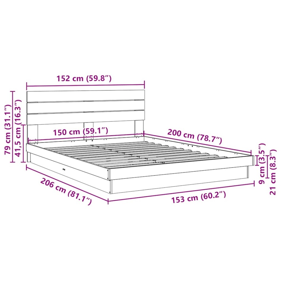 Estructura de cama con cabecero sin colchón 150x200