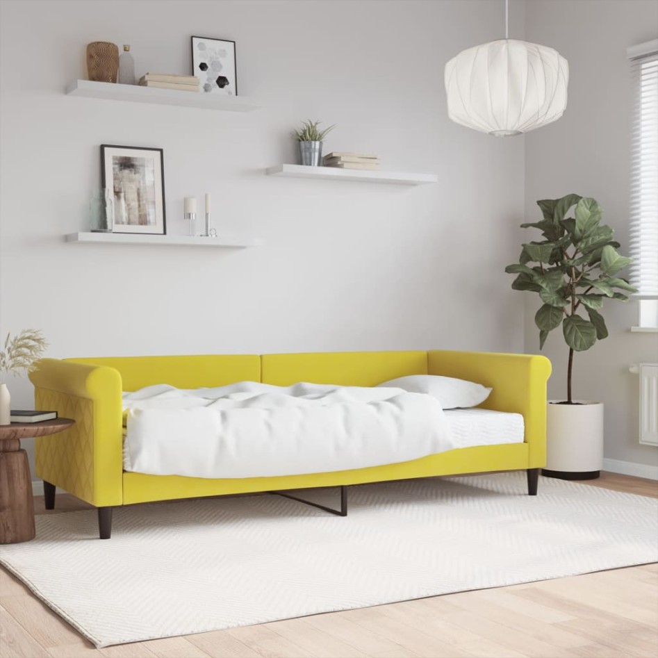 Sofá cama con colchón terciopelo amarillo 80x200