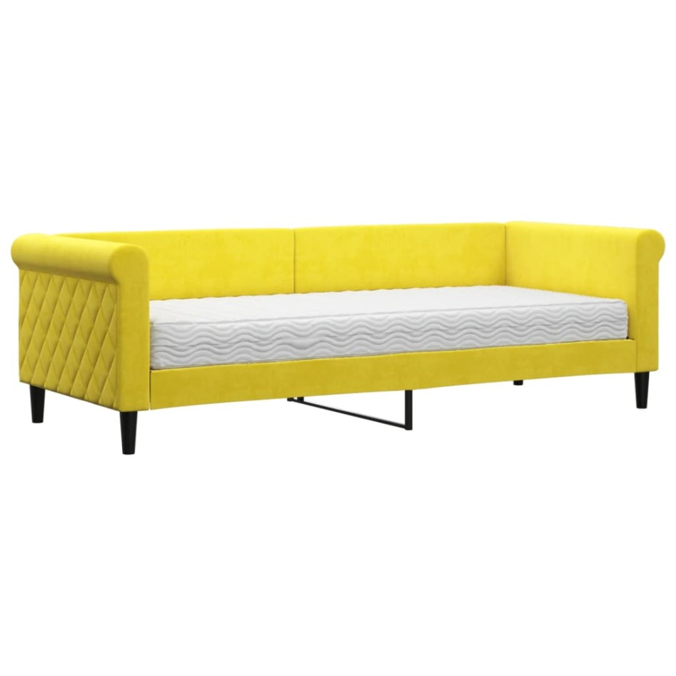Sofá cama con colchón terciopelo amarillo 80x200