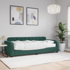 Sofá cama con colchón terciopelo verde oscuro 80x200