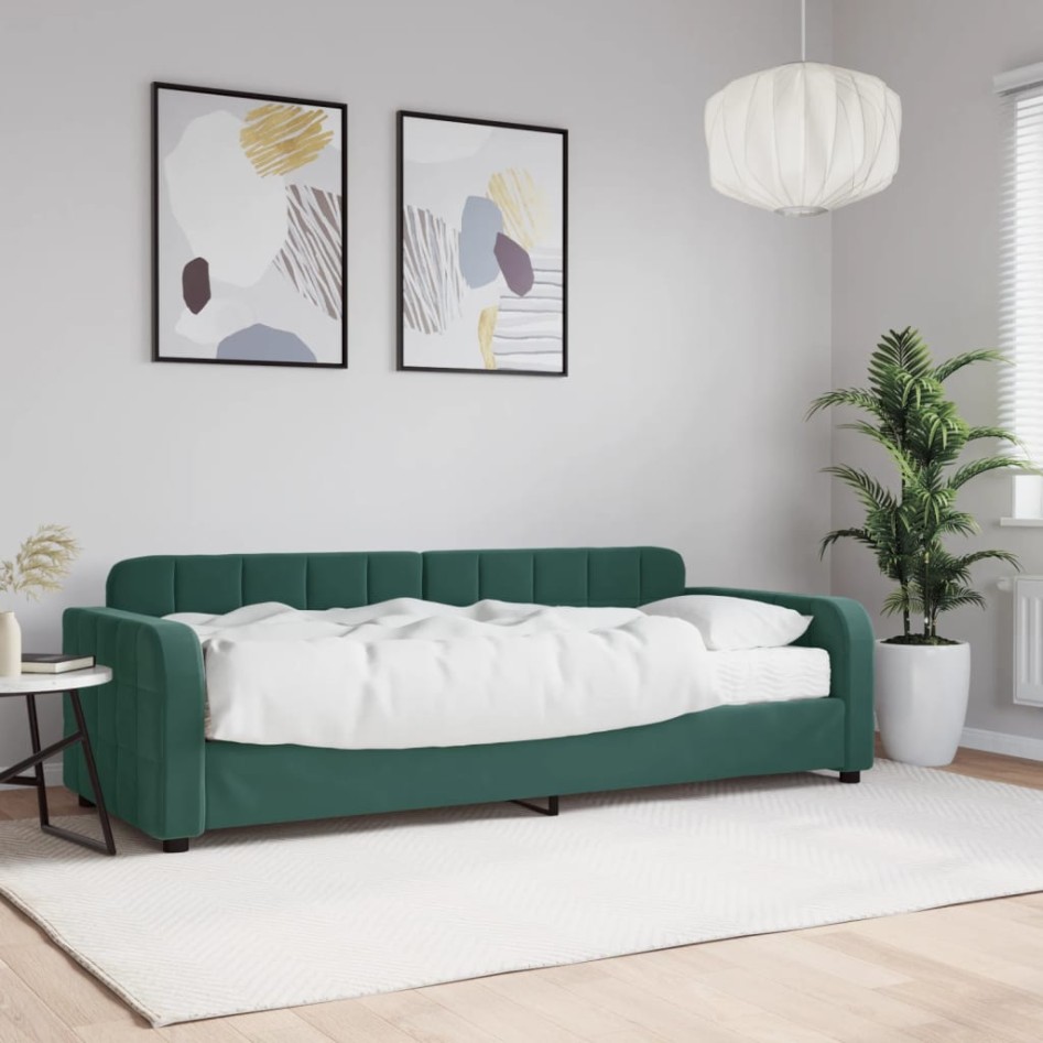 Sofá cama con colchón terciopelo verde oscuro 80x200