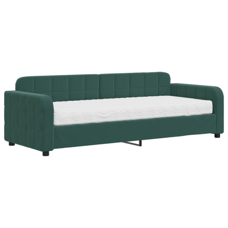 Sofá cama con colchón terciopelo verde oscuro 80x200