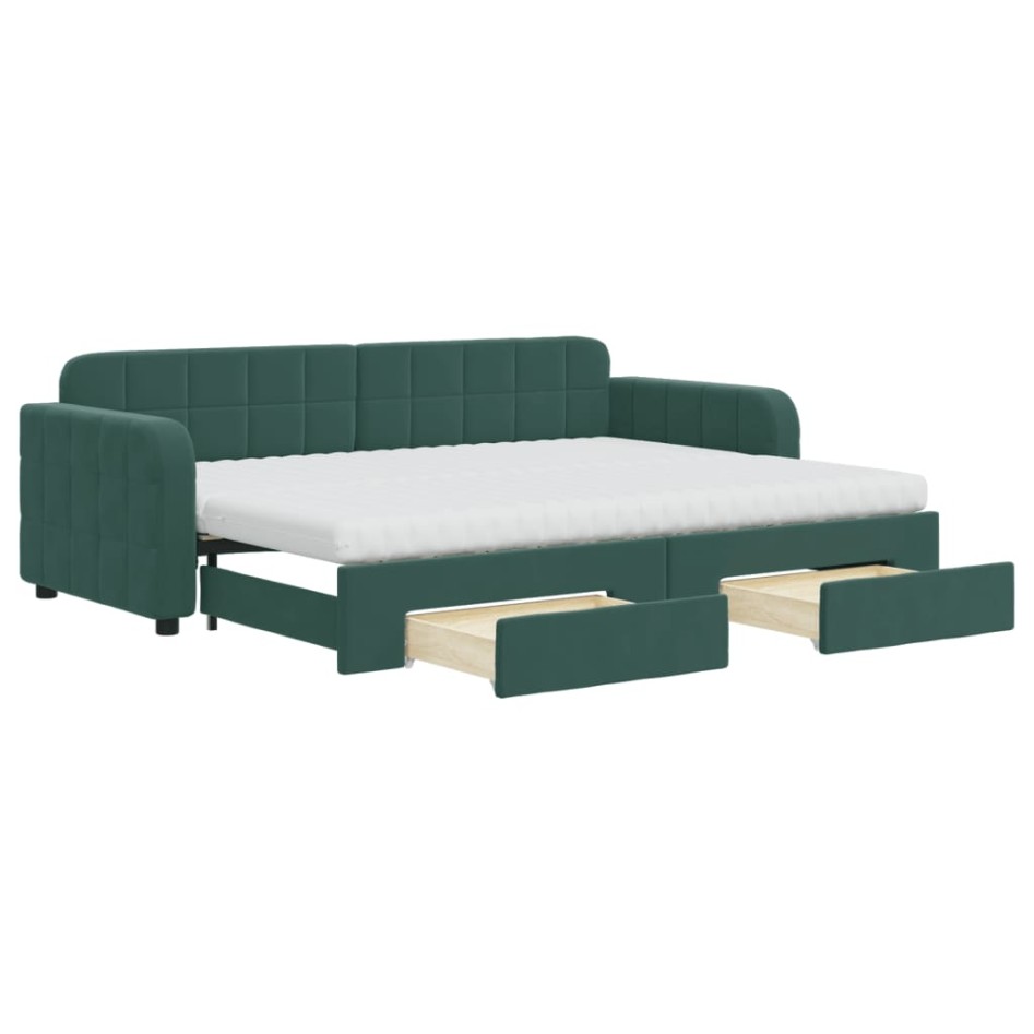 Sofá cama nido con cajones terciopelo verde oscuro 80x200