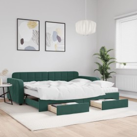 Sofá cama nido con cajones terciopelo verde oscuro 90x200