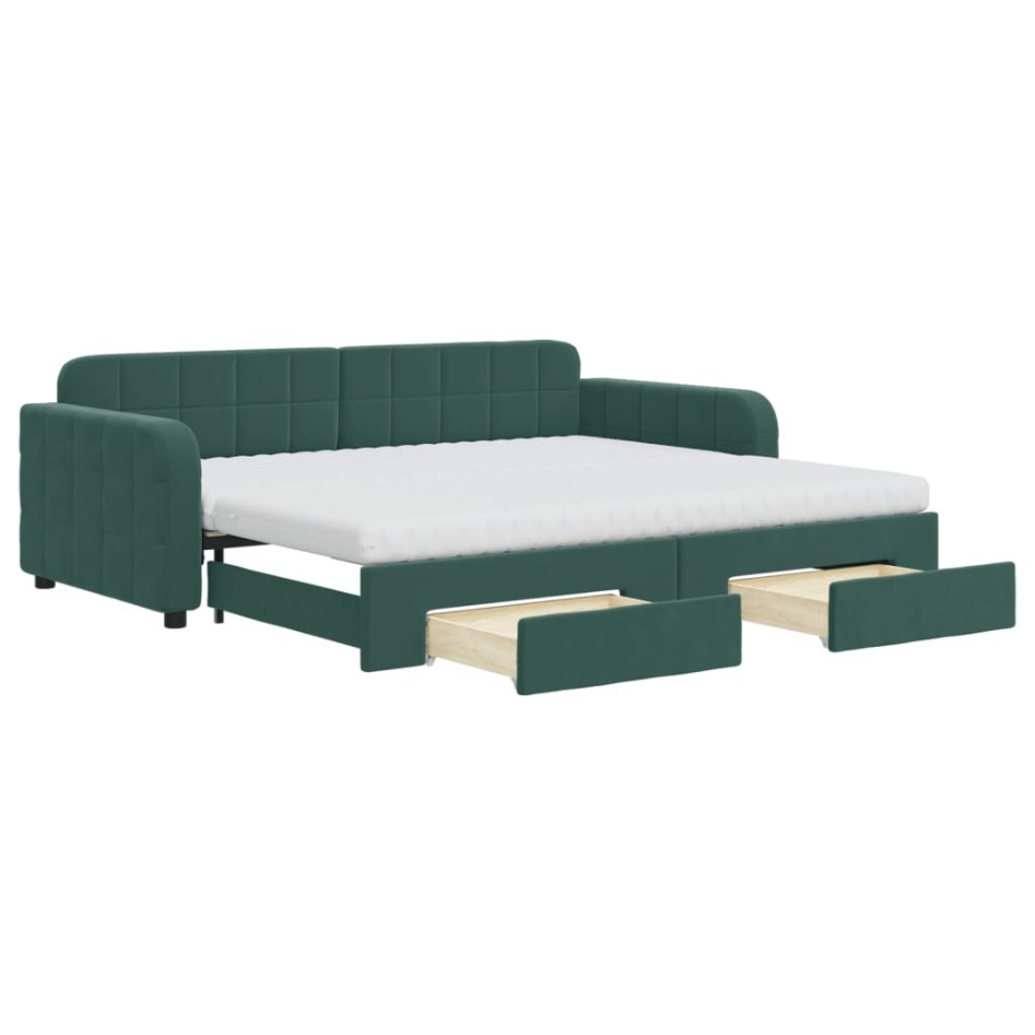 Sofá cama nido con cajones terciopelo verde oscuro 90x200