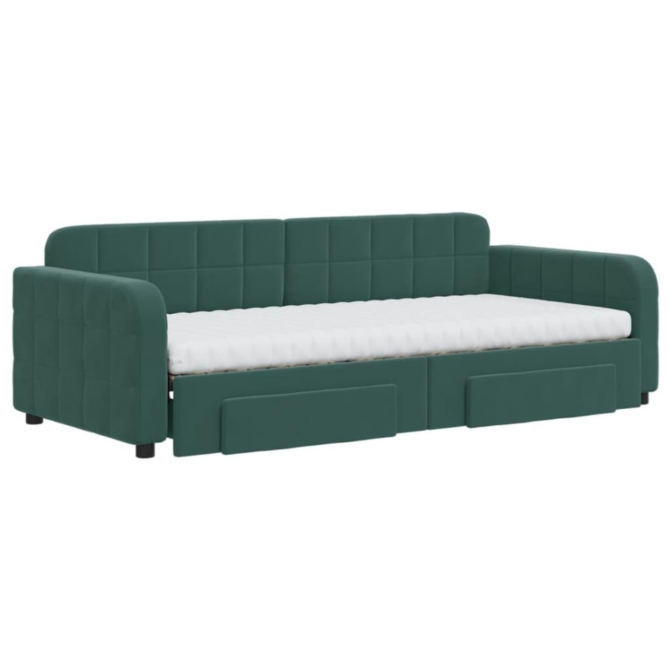 Sofá cama nido con cajones terciopelo verde oscuro 90x200