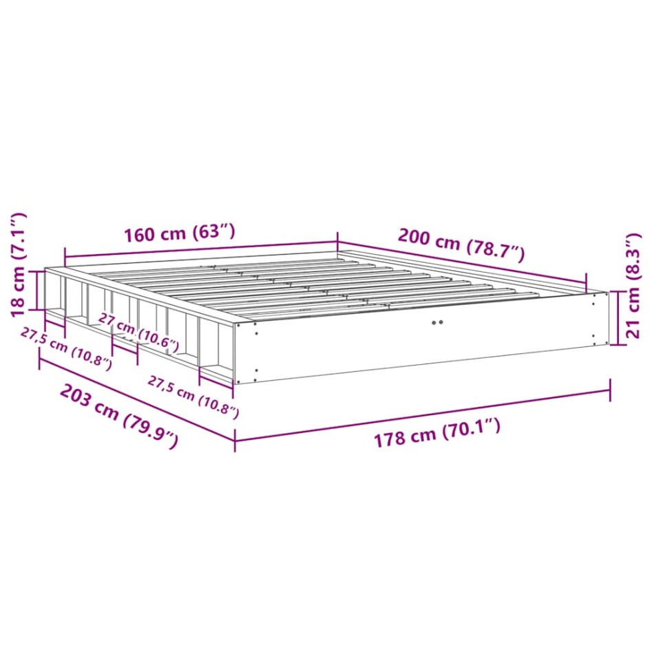 Estructura de cama sin colchón 160x200 cm madera maciza