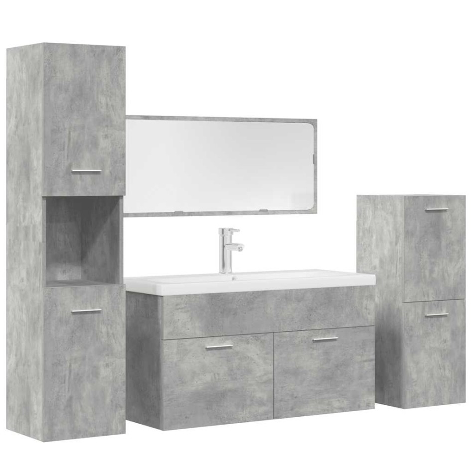 Set muebles de baño 5 piezas madera ingeniería gris