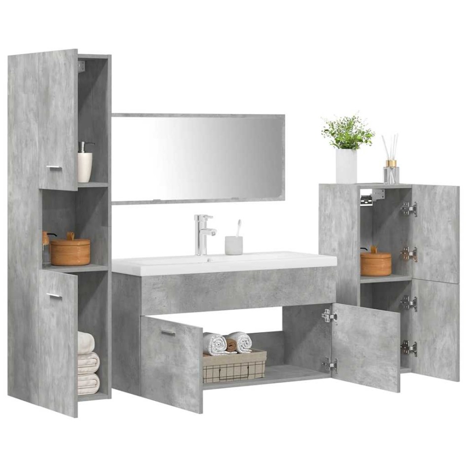 Set muebles de baño 5 piezas madera ingeniería gris