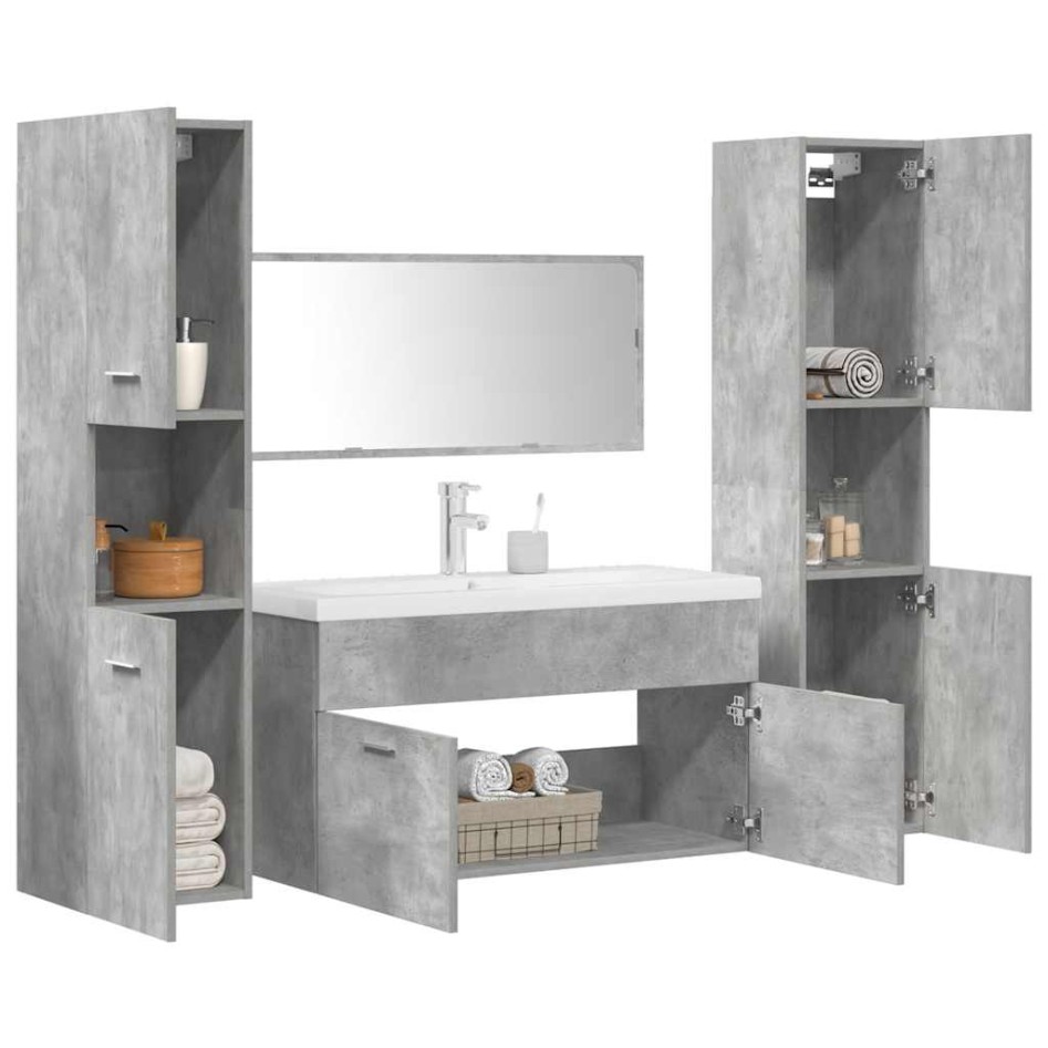 Set muebles de baño 5 piezas madera ingeniería gris