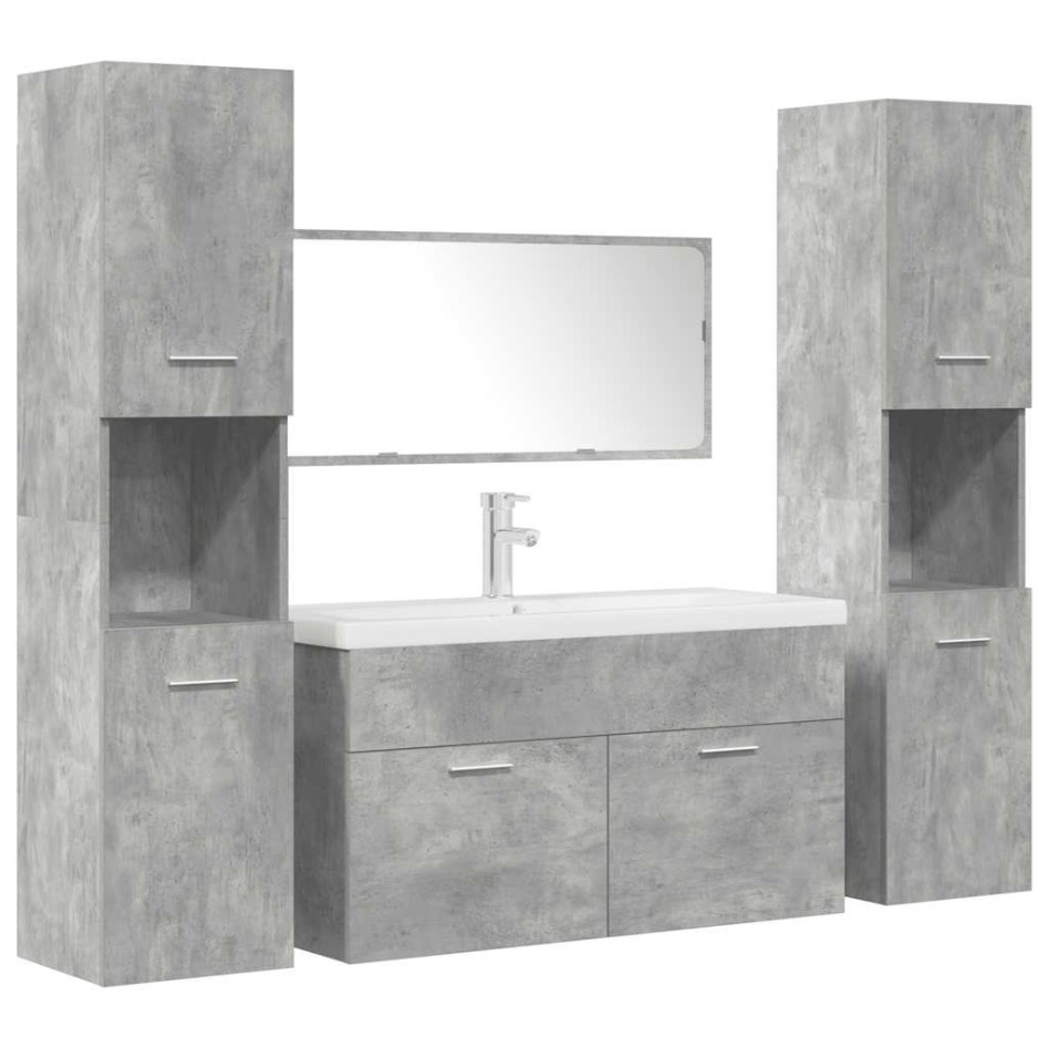 Set muebles de baño 5 piezas madera ingeniería gris