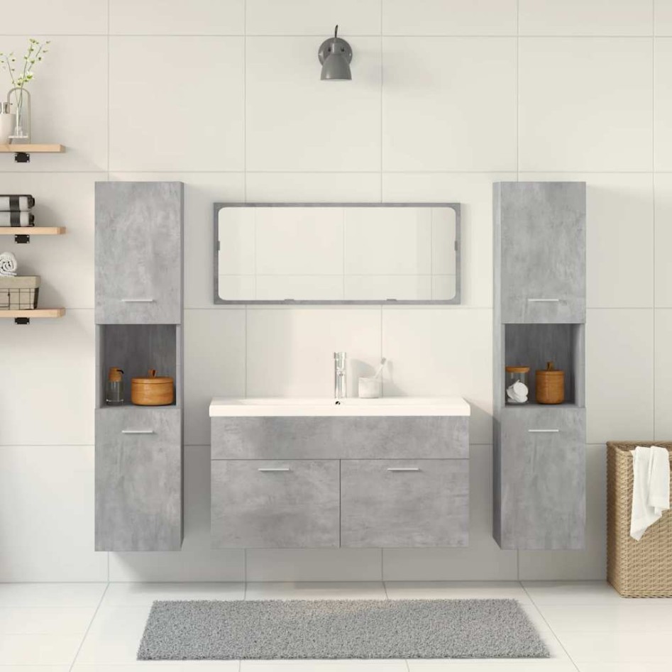 Set muebles de baño 5 piezas madera ingeniería gris
