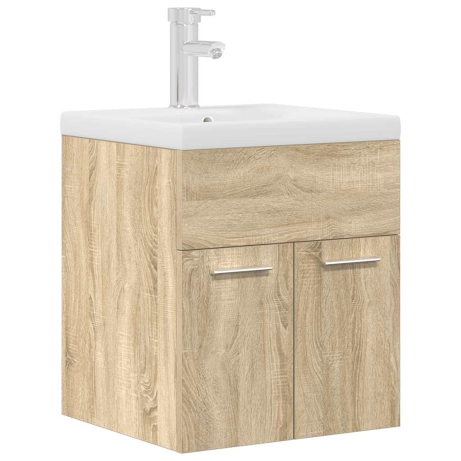 Mueble de baño con lavabo incorporado y grifo roble