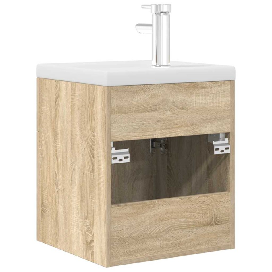 Mueble de baño con lavabo incorporado y grifo roble