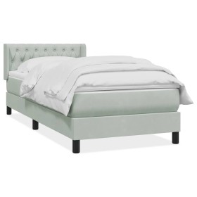 Cama box spring con colchón terciopelo gris claro 90x220