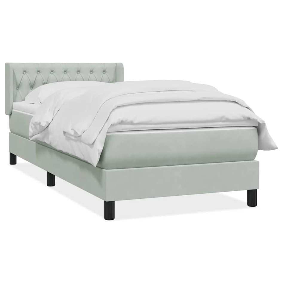 Cama box spring con colchón terciopelo gris claro 90x220