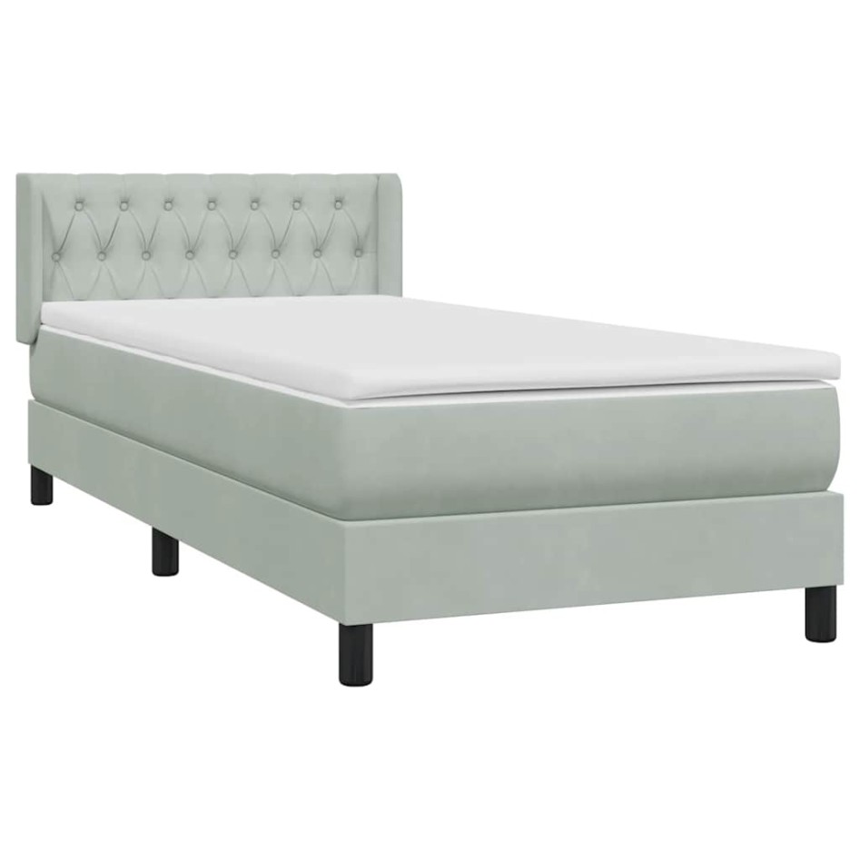 Cama box spring con colchón terciopelo gris claro 90x220