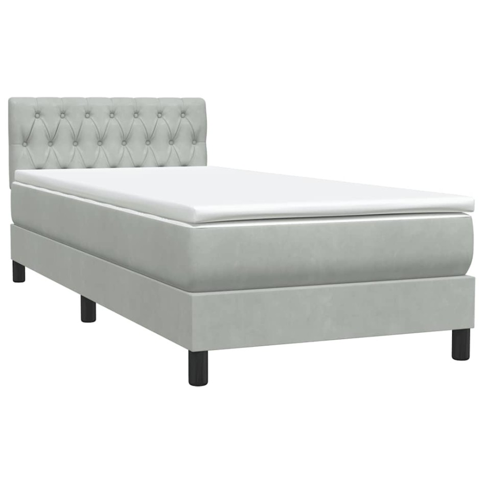 Cama box spring con colchón terciopelo gris claro 90x210