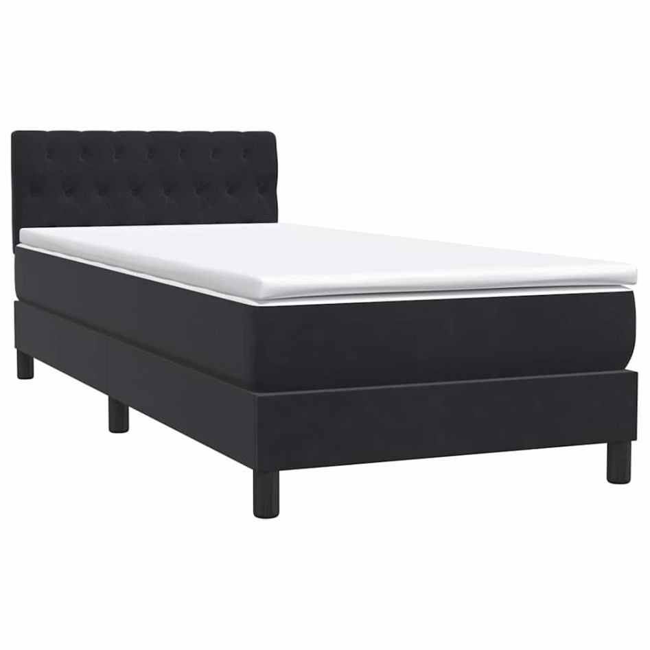Cama box spring con colchón cuero sintético negro 90x210