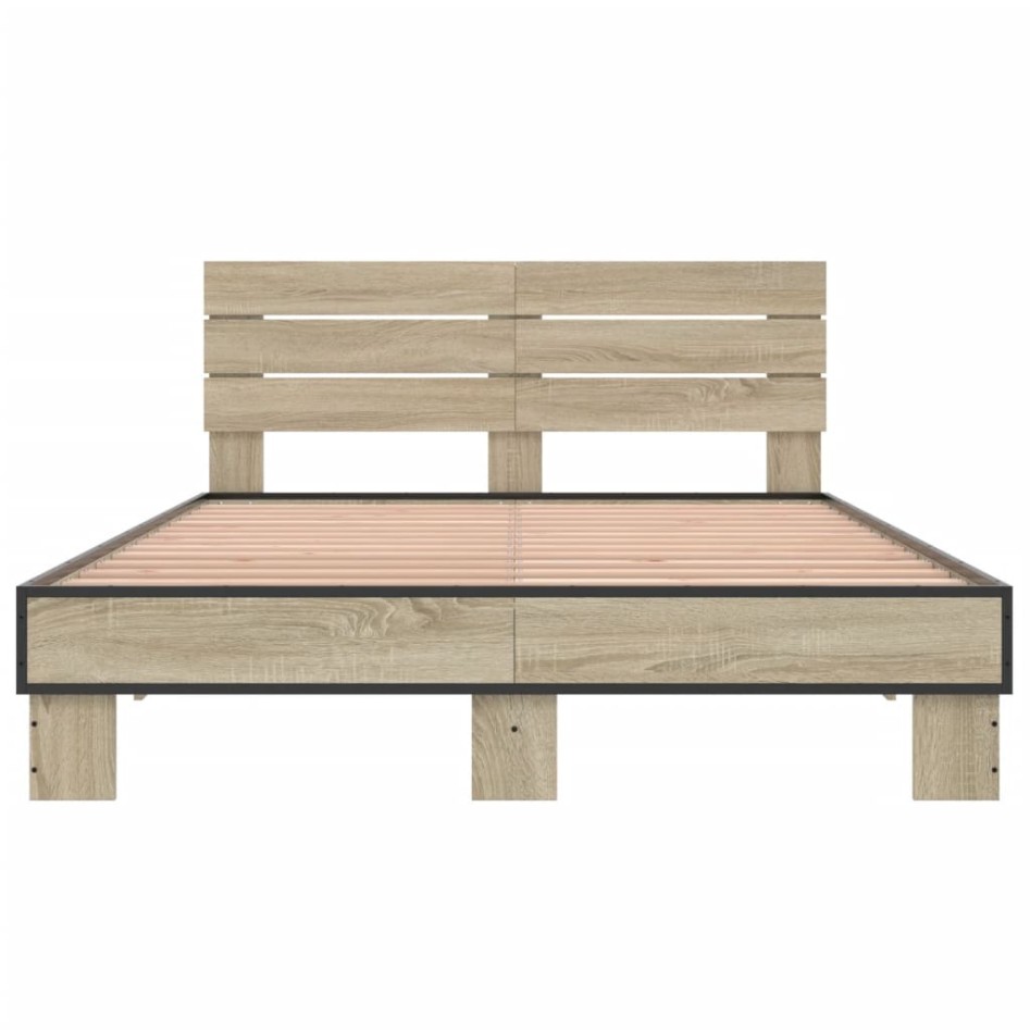 Estructura cama madera ingeniería metal roble Sonoma 140x200