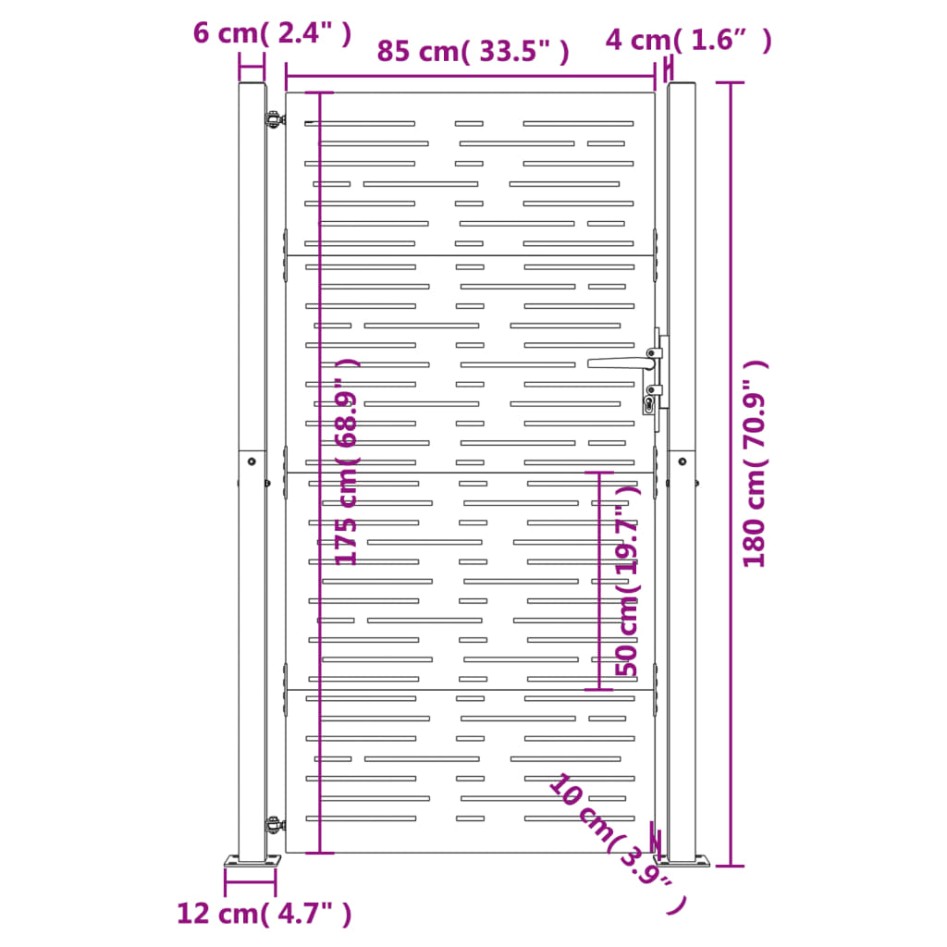 Puerta de jardín acero corten diseño cuadrado 105x180