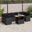 Set de sofás de jardín y cojines 8 piezas ratán sintético negro