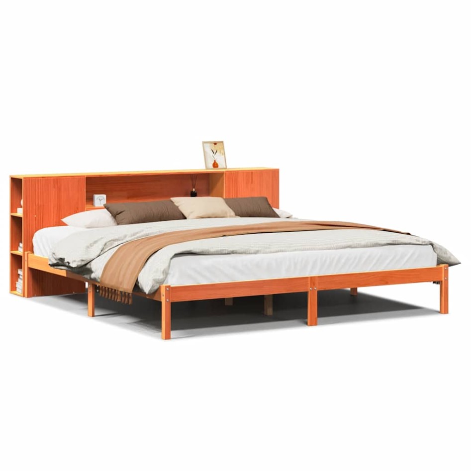 Cama con estantería sin colchón madera maciza marrón 200x200