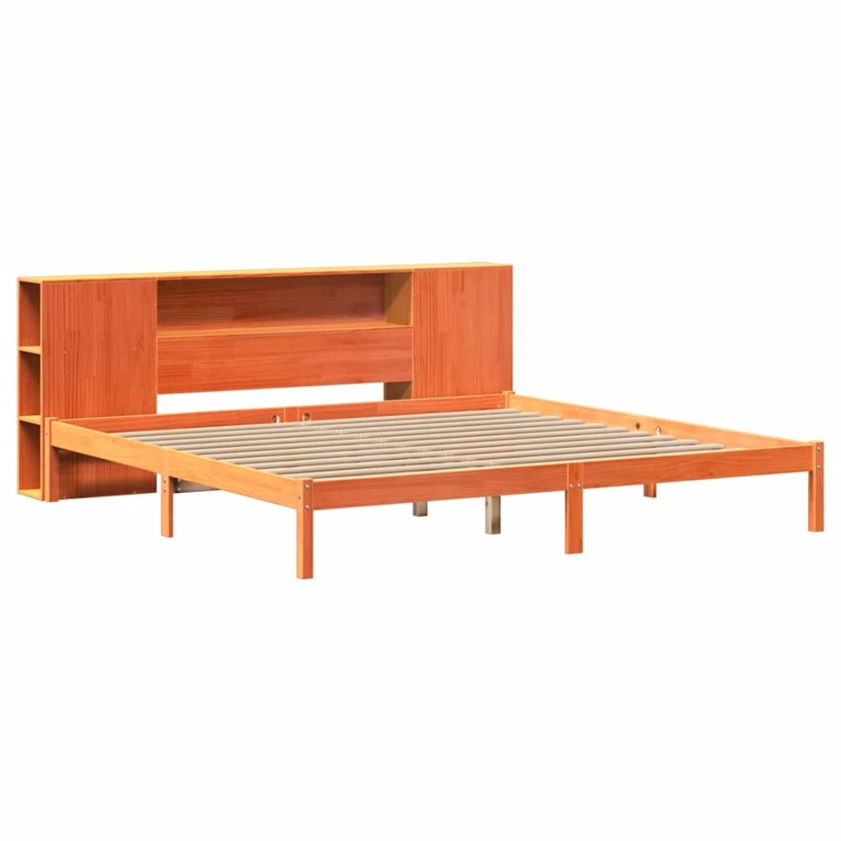 Cama con estantería sin colchón madera maciza marrón 200x200