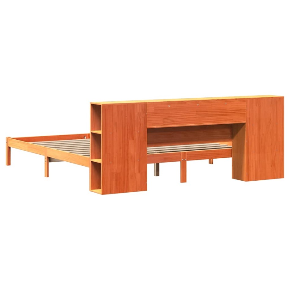 Cama con estantería sin colchón madera maciza marrón 200x200