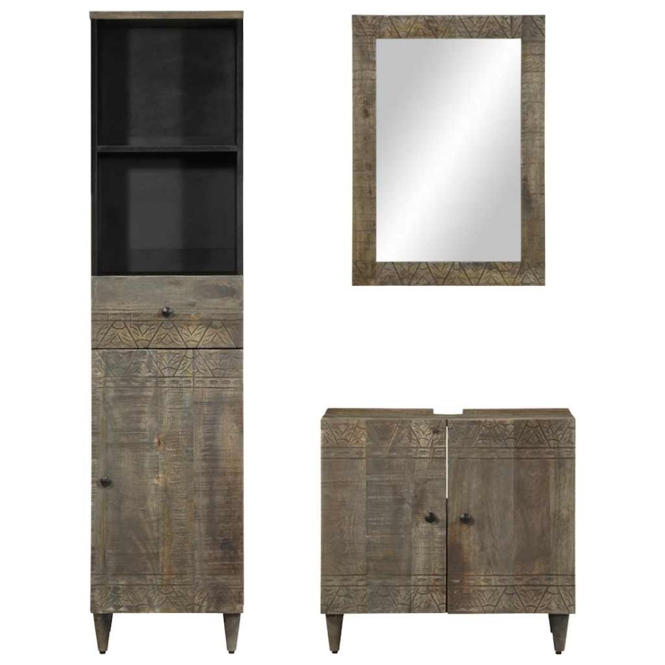 Conjunto de muebles de baño 3 piezas madera maciza de
