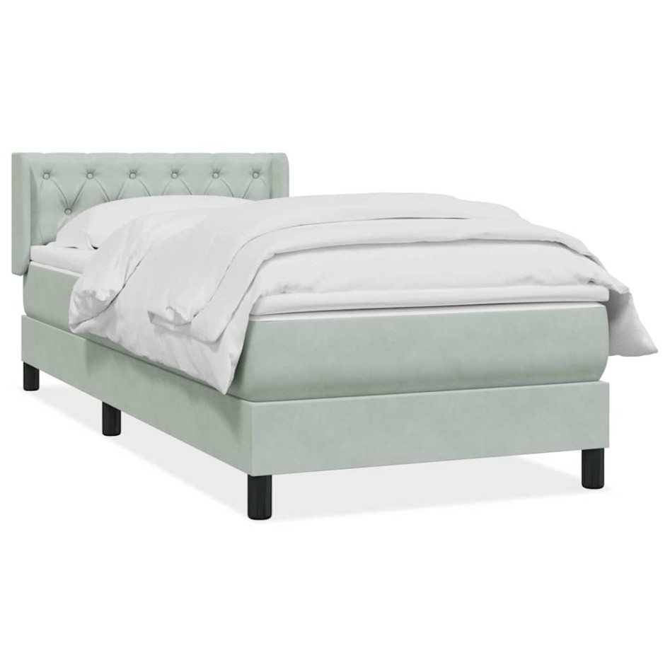 Cama box spring con colchón terciopelo gris claro 80x220