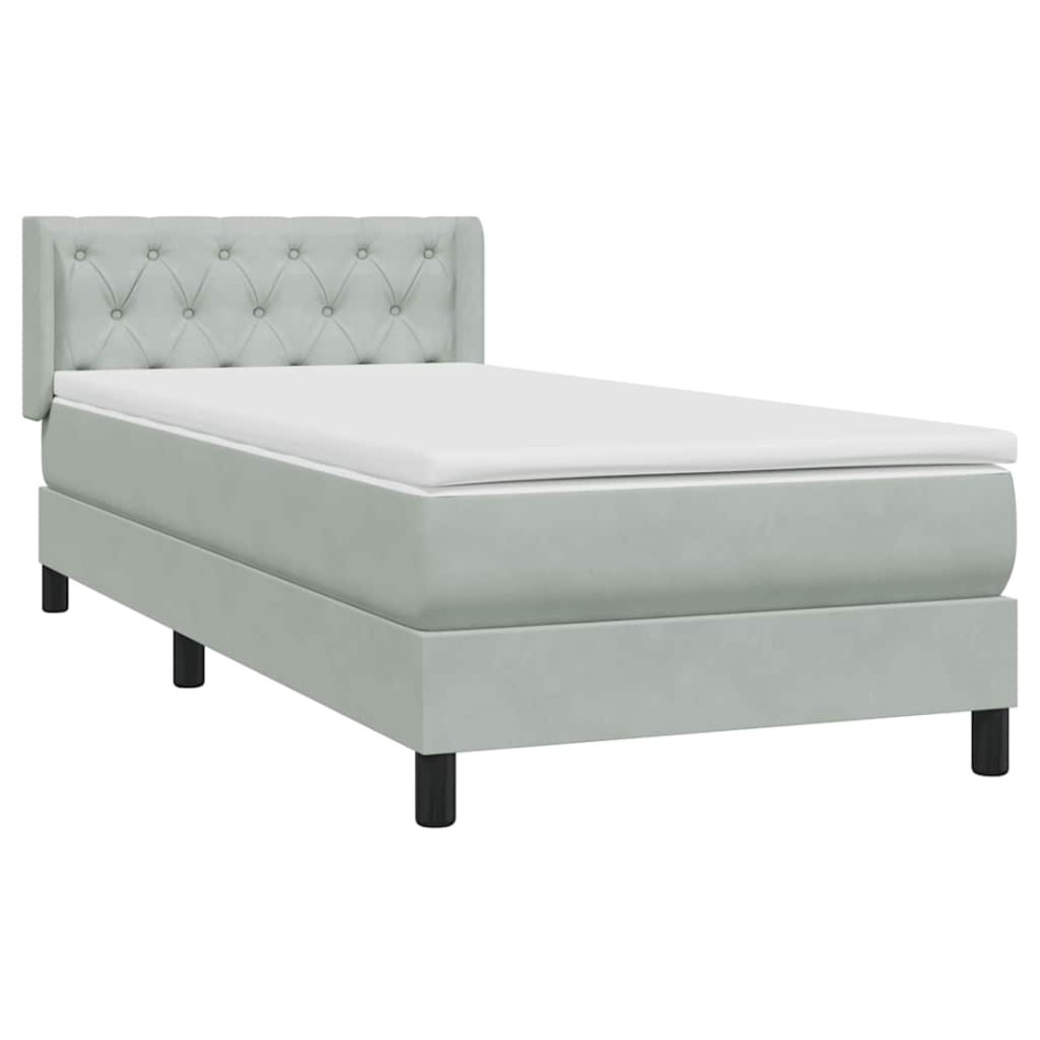 Cama box spring con colchón terciopelo gris claro 80x220