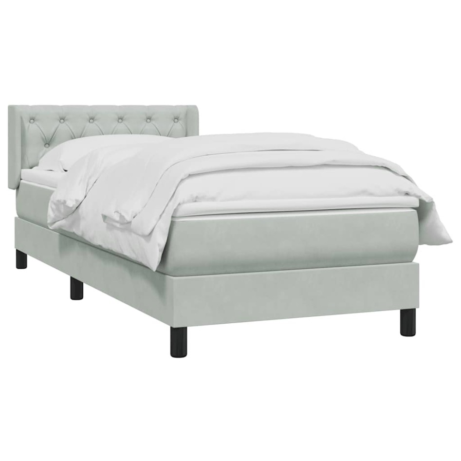 Cama box spring con colchón terciopelo gris claro 80x220