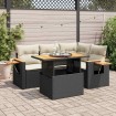 Set sofás jardín y cojines 5 pzas ratán sintético acacia negro