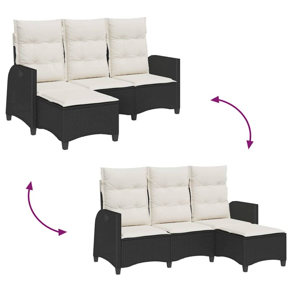 Sofá de jardín reclinable con cojines en forma de L ratán