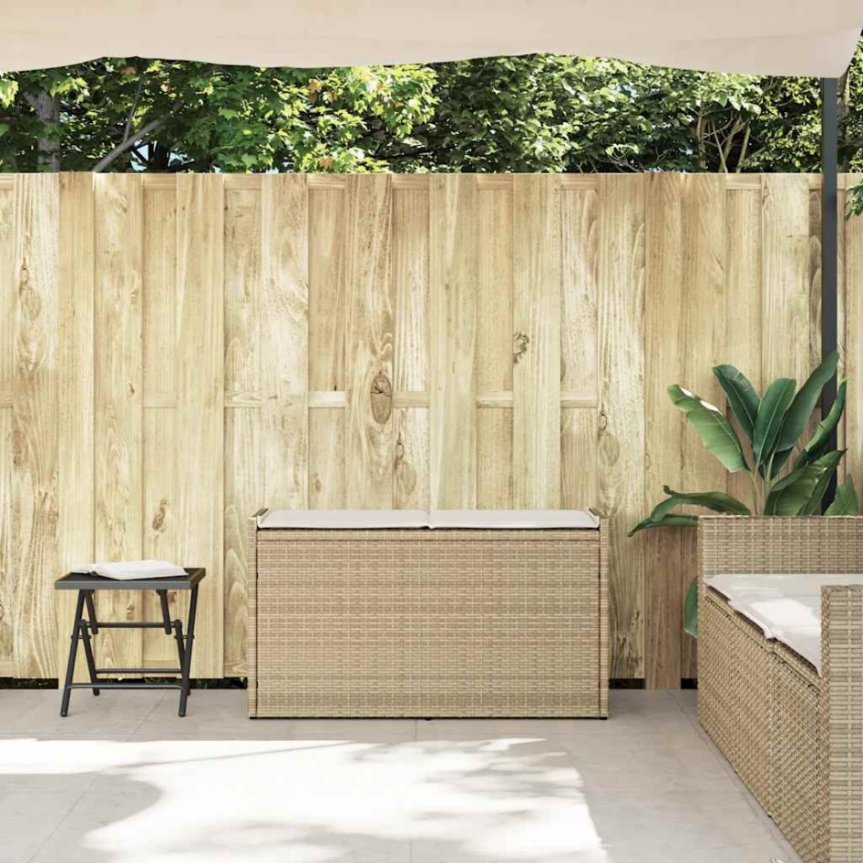 Banco de almacenaje con cojín beige 100 cm ratán