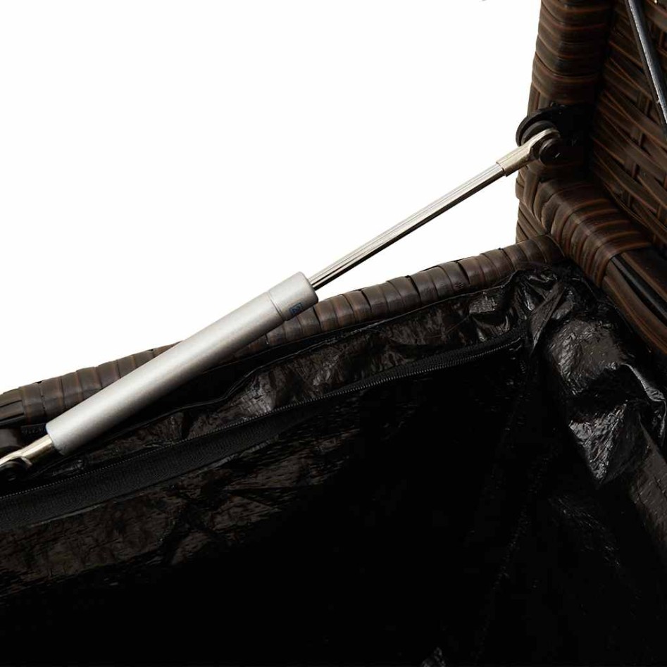 Banco de jardín con almacenaje y cojín marrón ratán