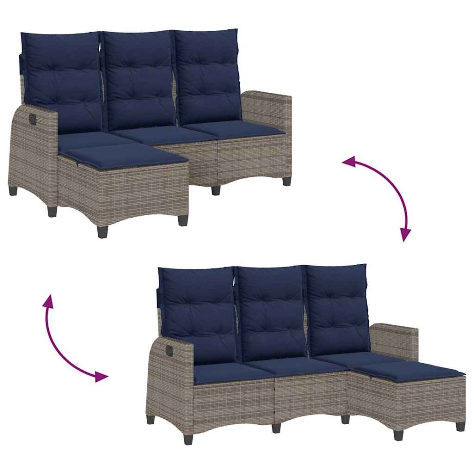 Sofá de jardín reclinable con cojines en forma de L