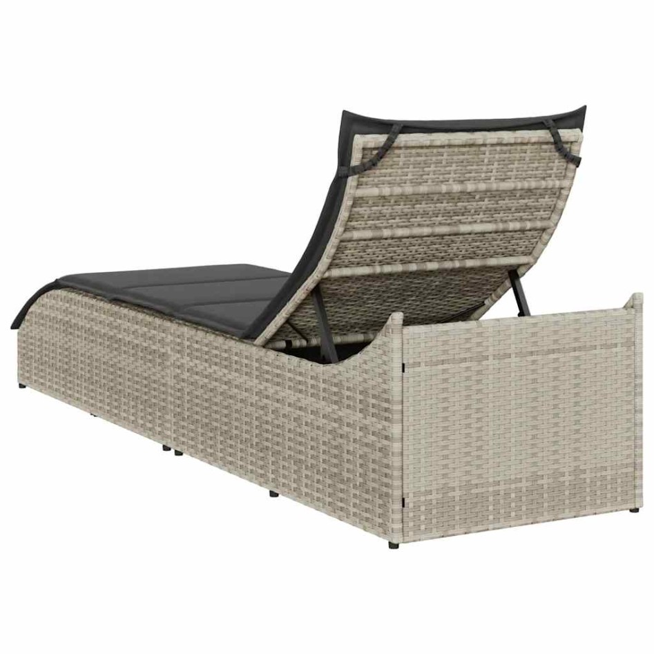Tumbona plegable con cojín y espacio gris claro ratán