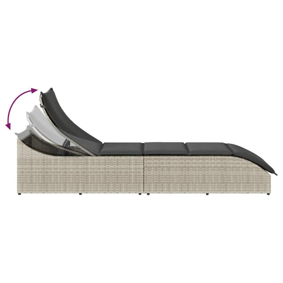 Tumbona plegable con cojín y espacio gris claro ratán