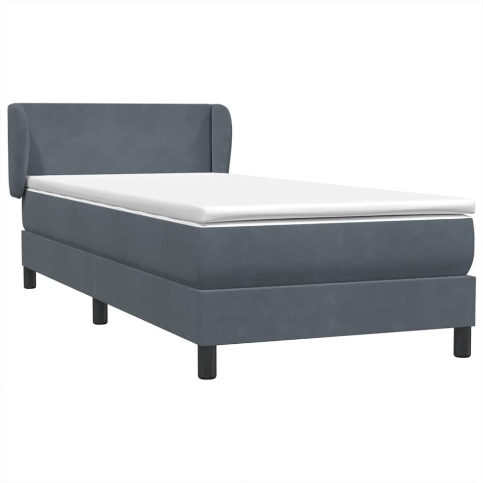 Cama box spring con colchón terciopelo gris oscuro 80x210