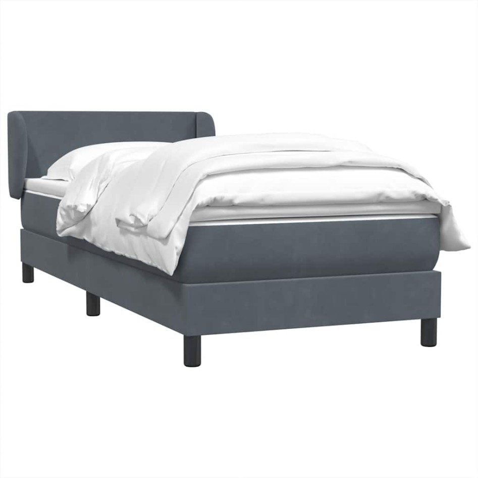Cama box spring con colchón terciopelo gris oscuro 80x210